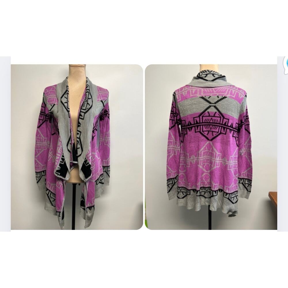 Y2K Aztec Western Cardigan Large colorful waterfall Cowgirl‎ Sweater 2000s USA
